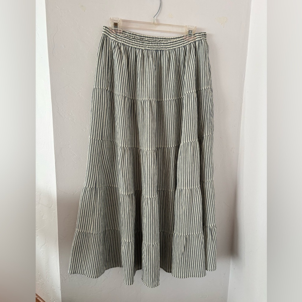 Max Studio Striped Maxi Skirt in Green and White